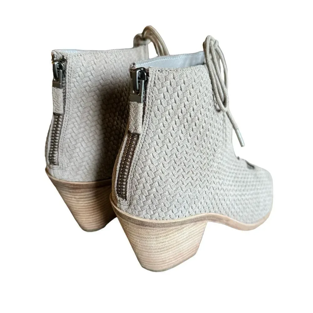 Eileen Fisher Open Toe Lace Up Booties - Slew Suede Size 8.5